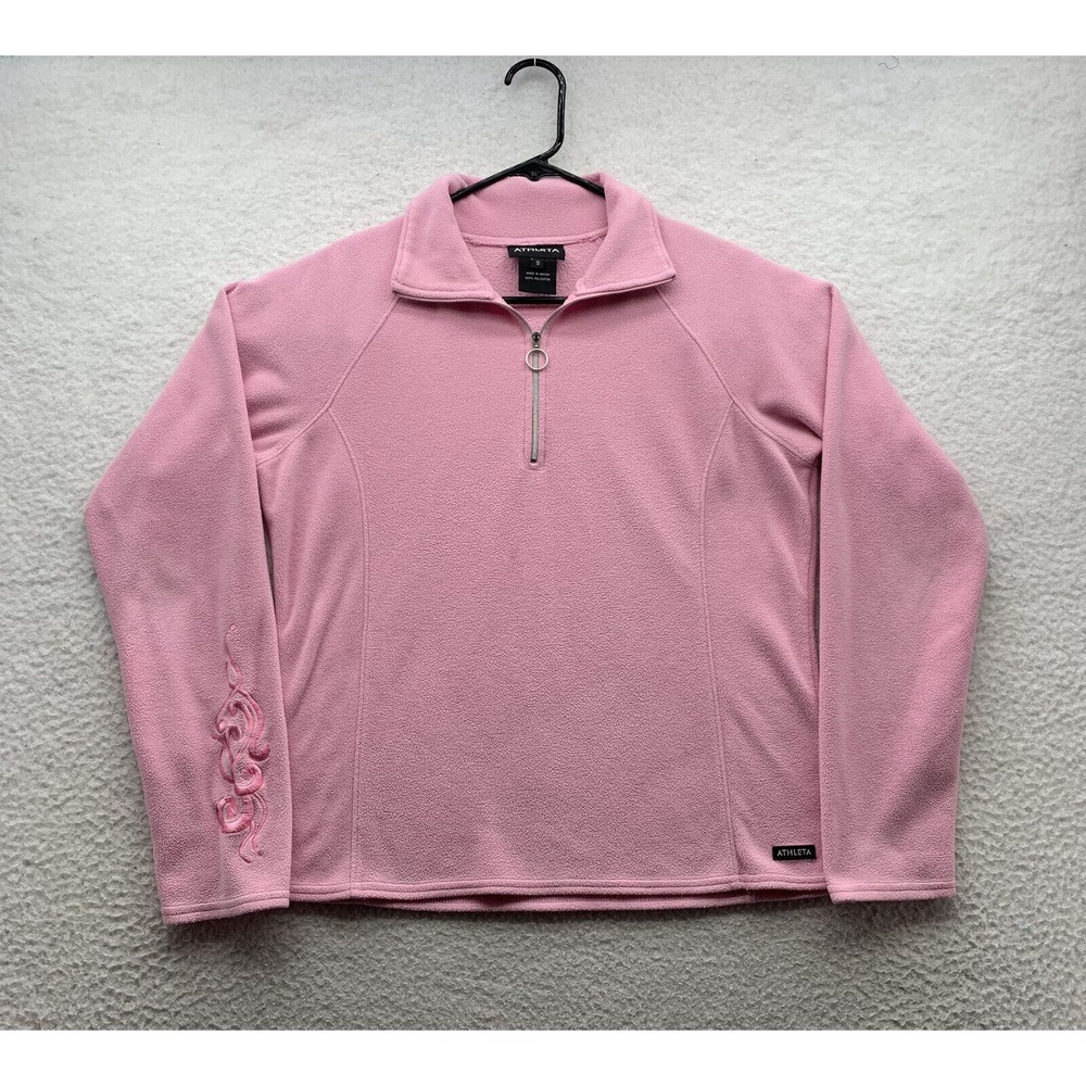 Athleta Fleece Jacket Womens Small S 1/4 Zip Outdoor Athleisure Pink‎ Black Tag